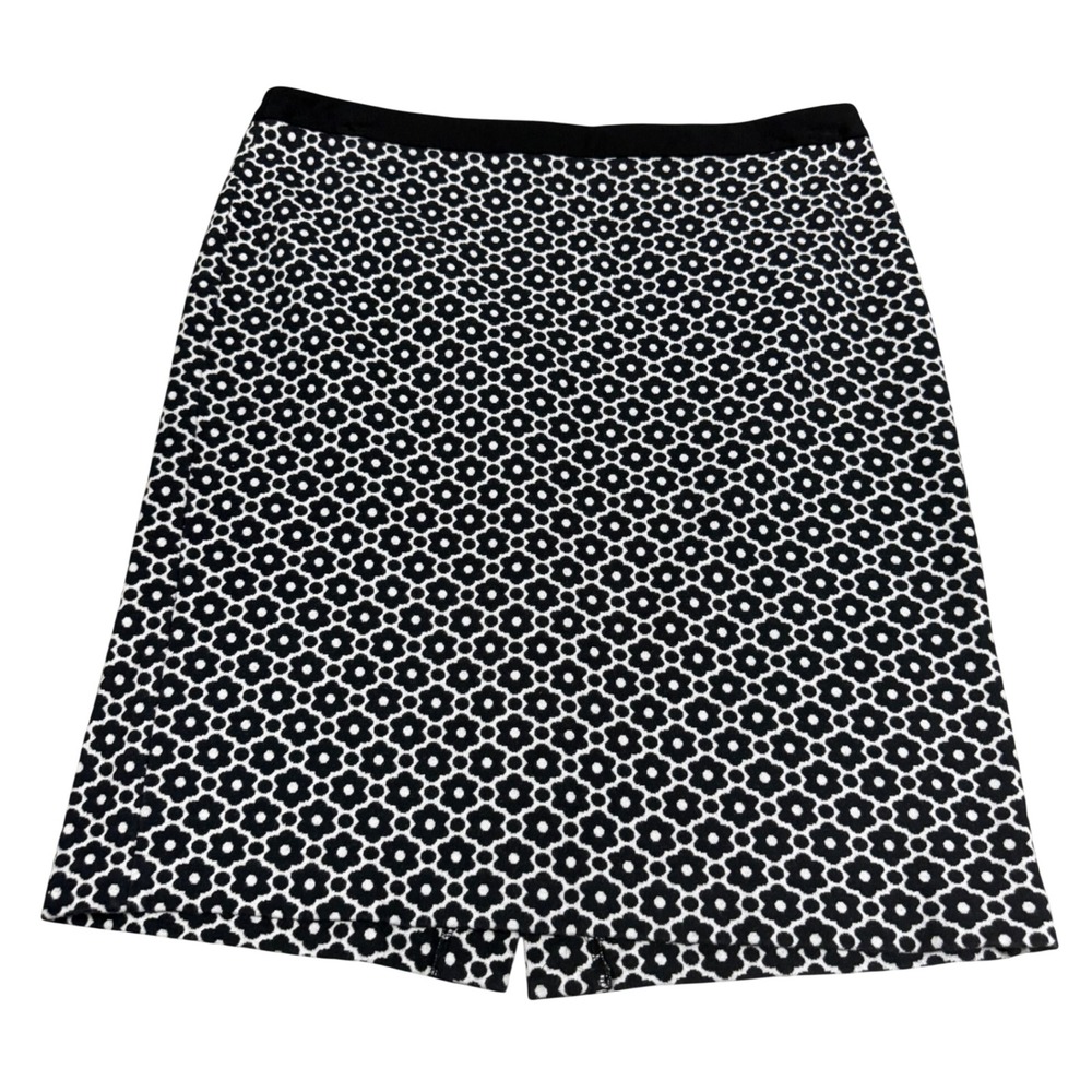 Talbots Black White Floral Geometric Pencil Skirt‎ Size 16 Stretch Knit ID5252